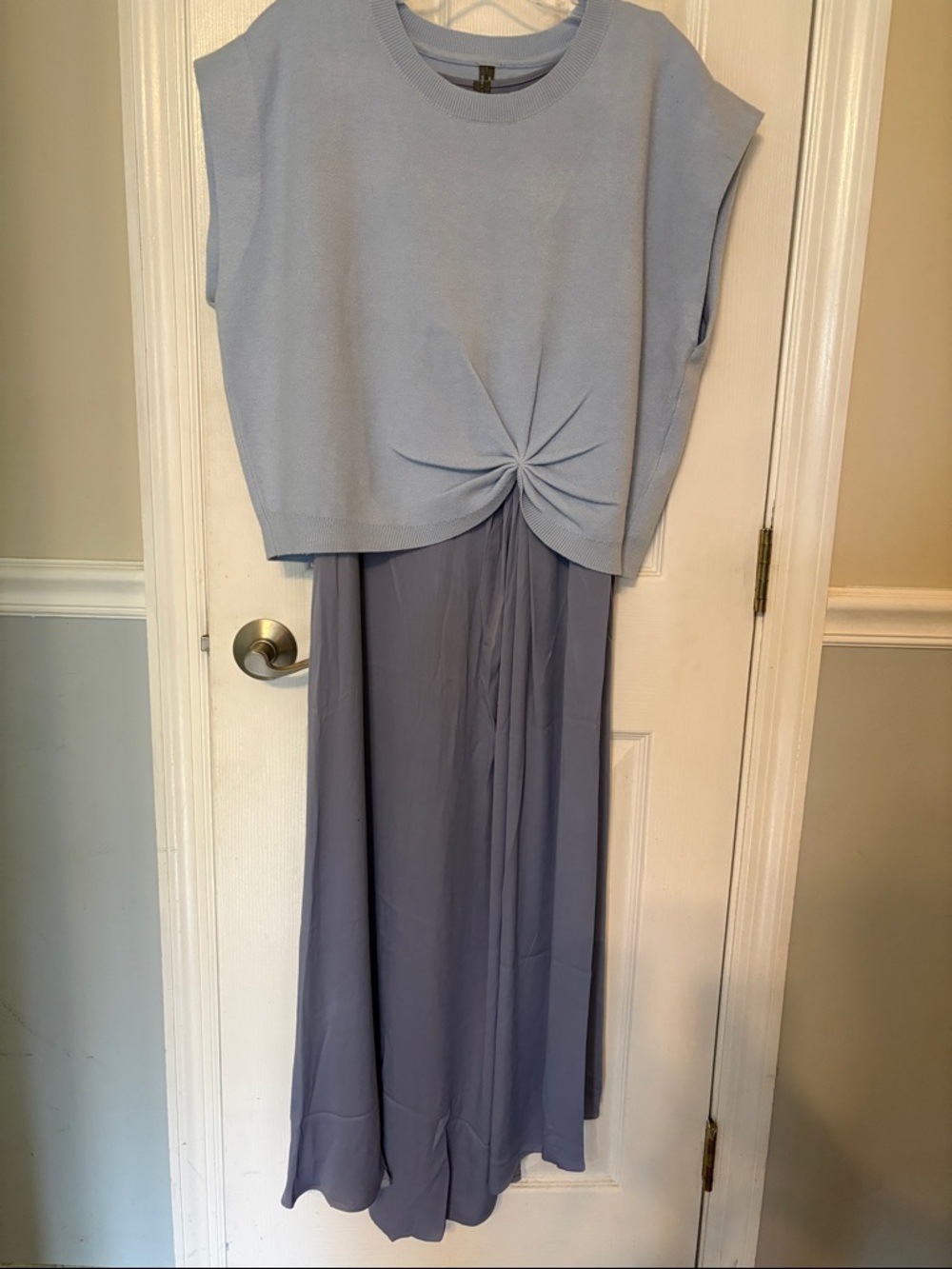 Anthropologie NWT Light Blue Knit Top with Dusty Blue Maxi dress Two-Piece Set